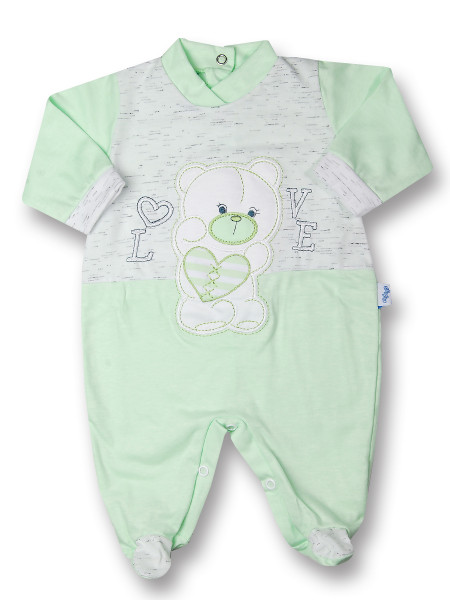 Tutina neonato primi giorni cotone Teddy love verde pistacchio