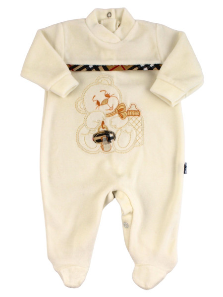 Tutina neonato e neonata bianco panna ciniglia 0-3 mesi Orso