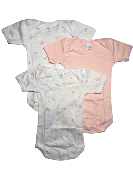 tris di body per neonata a manica corta in cotone stampato Rosa Taglia 3-6 mesi
